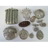 A selection of vintage silver and white metal jewellery, together with a white metal vesta case.