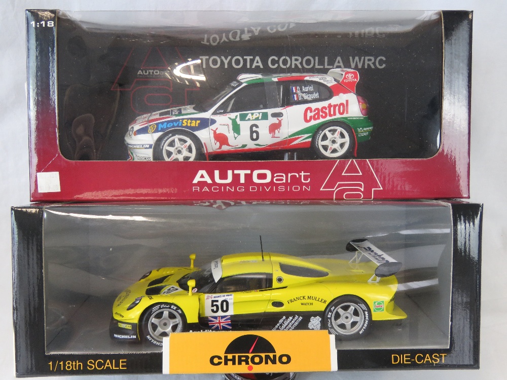 Two UT Model die-cast racing cars: a model of a McLaren Collection BMW powered car together with an