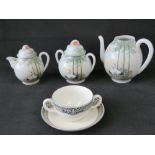 A Mintons twin handled cup and saucer and an oriental ceramic teapot (no lid) sugar bowl and milk