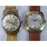 A gents 1970s Camy Sea Club superautomatic gold plated day/date watch upon tan leather strap and a