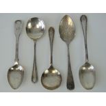 HM silver flatware; a Georgian teaspoon with shell finial, London 1825, a pair of bouillon spoons,