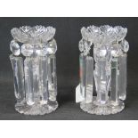 A pair of heavy glass crystal drop table centrepieces, a/f, each standing 18cm high.