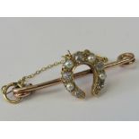 A delightful 9ct rose gold diamond and pearl brooch,