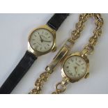 A 9ct gold ladies Rotary watch with 9ct gold bracelet, cream dial with yellow metal batons,