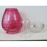 A large cranberry glass, dimpled vase 28cm high,