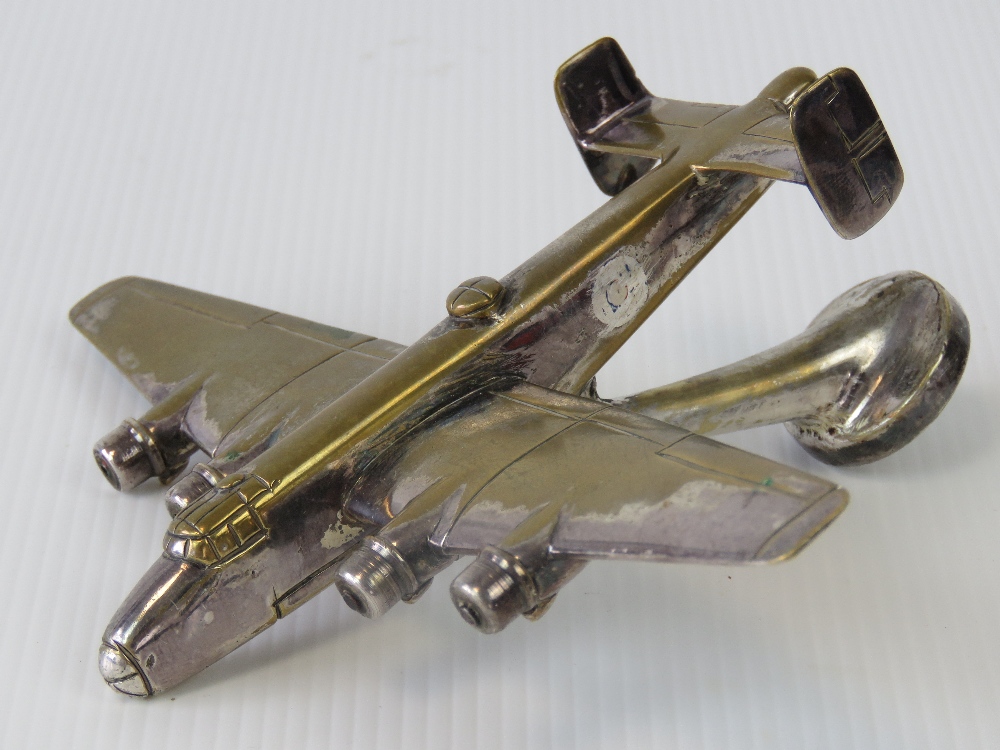 Halifax - A good silver-plated deskpiece model; depicting four-engined heavy bomber c1940s;