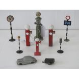 Pre-war toys & Accessories; A group of diecast lead & alloy roadside accessories c1930s/1940s;