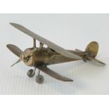 WWI RFC - A Trench-art model of a fighter biplane c1917; constructed from brass shell-case scrap;