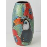 An Anita Harris studio pottery vase in the Toucan design, 18cm high.