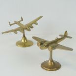 WWII RAF - Bristol Blenheim & Avro Lancaster; two brass desk-top identification models c1940s;