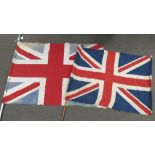 A circa WWII vintage Union Jack flag measuring 136 x 98cm, mounted on a silver painted pole.