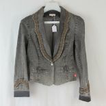 Christian Lacroix; a 98% cotton denim jacket, size 38 (approx sizes; waist 70cm, shoulders 38cm,