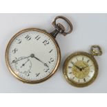 A ladies 'Emporium' gilt-brass watch having Roman numerals to the chapter ring and floral