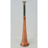 A Swaine & Adeney copper and silver plated hunting horn, marked '185 Piccadilly, London,