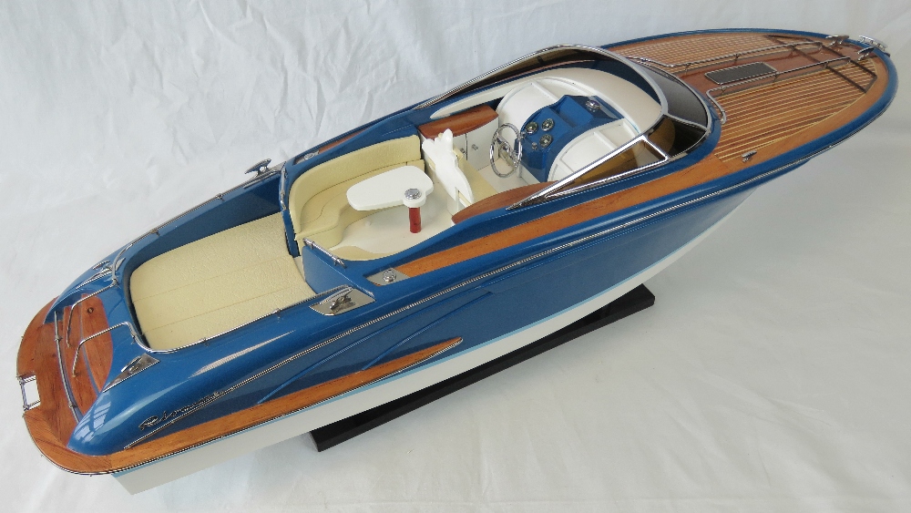 A finely detailed handmade contemporary 1/10th scale static model; Rama Blue Sapphire motor launch,