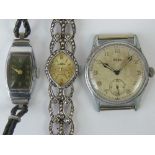 A vintage HM silver and marcasite set Gladiator Swiss made ladies cocktail watch, London 1965,