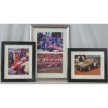 A framed montage comprising two colour photographic prints of c1960s Formula 1 racecars, 48 x 32cm.