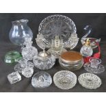 A quantity of assorted late 19th and 20th century glassware including candlesticks, perfume bottles,