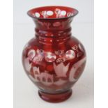 A Bohemian ruby glass vase, 18cm high.