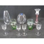 A small quantity of 20th century glass including; a Langham twisted stem candlestick,