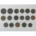 A quantity of assorted Georgian copper half penny and other tokens, seventeen in total.