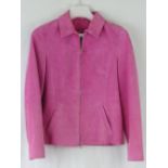 A hot pink suade jacket, double zip, unidentified maker, size 8 (approx sizes; waist 84cm,