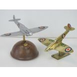 WWII RAF - Supermarine Spitfire; two desk-top identification models in brass & aluminium c1940;