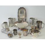 A quantity of silver plated wares including; Walker and Hall hors d'oeuvre tray with glass inserts,