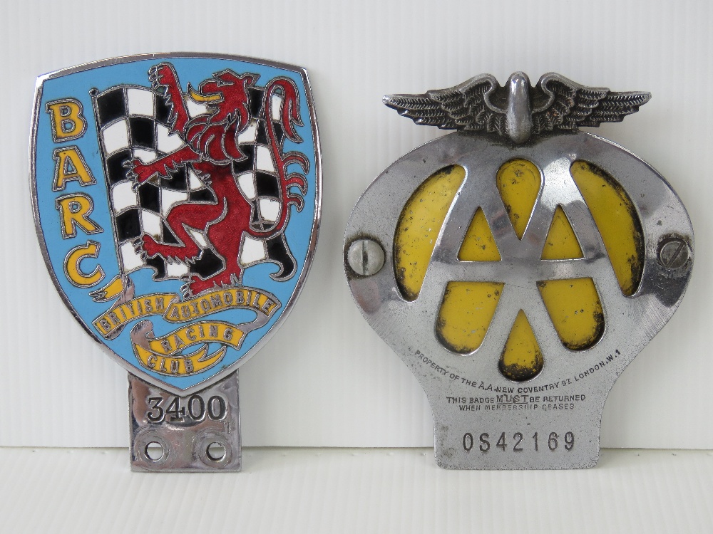 British Automobile Racing Club - An early post-war member's car club badge;