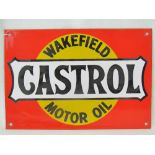 A very fine reproduction enamel advertising sign for “Wakefield Castrol Motor Oil”; 26cm x 17.5cm.