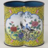 A Chinese Canton enamel on copper brush