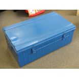 A modern blue metal trunk; 88cm wide.