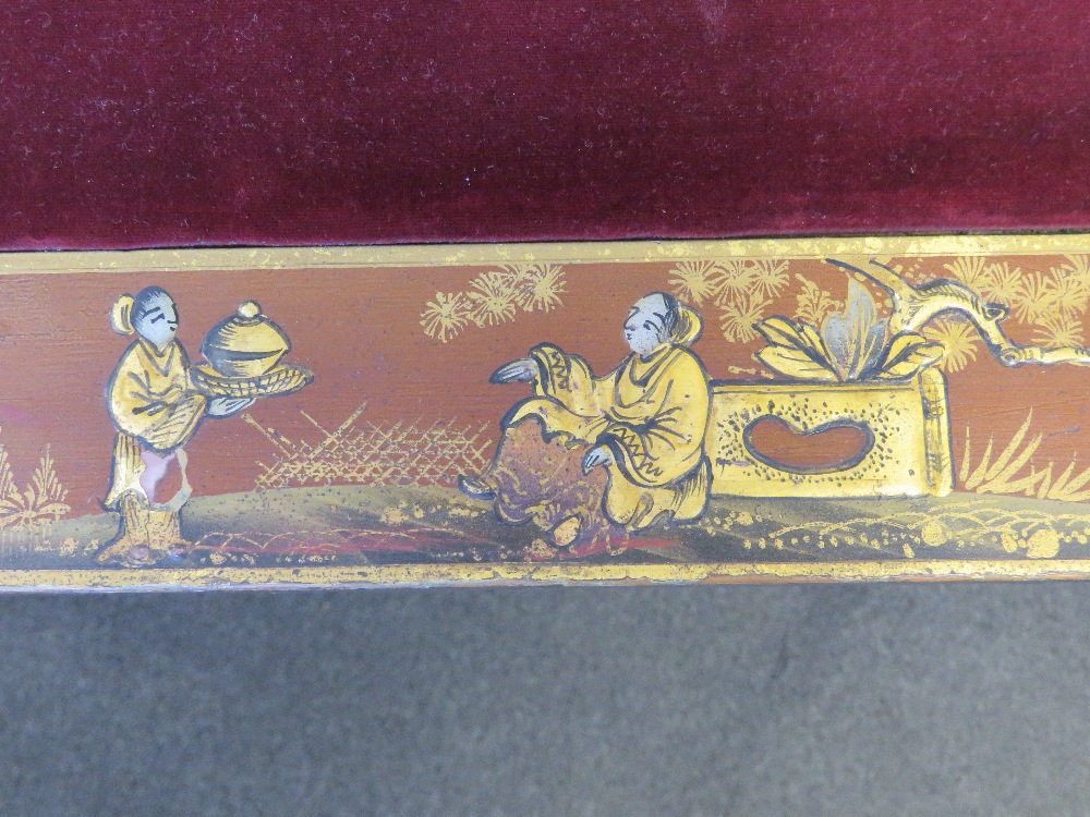 A Japanned red ground folding leg games - Image 4 of 5