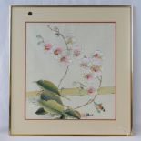 Watercolour; Japanese study of an orchid, signed upper right, 45 x 48cm.