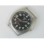 A wristwatch with military marks as made by Pulsar, luminous painted arabic numerals,