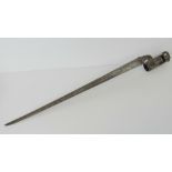 A 19th century steel bayonet triangular in profile, unmarked, 50cm in length.