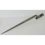 A 19th century steel bayonet of triangular from marked John Gill as made for the 'Brown Bess muzzle