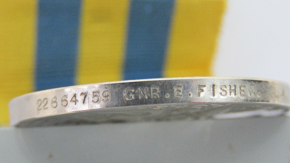 A Korea medal for GNR E. Fisher R.A. (22664759), complete with ribbon. - Image 3 of 3