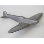 A vintage cast aluminium desk piece or car mascot in the form of a spitfire, 15 x 11cm.