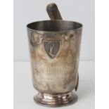 A white metal horn handled cup bearing Hermann Goring's coat of arms and engraved with his