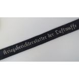 A Luftwaffe felt tunic cuff title 'Kreigsberichterstatter Der Luftwaffe', 14.5cm long.