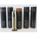 Five inert Russian Cold War era RPG-9 rocket motors, training type, in original packaging.