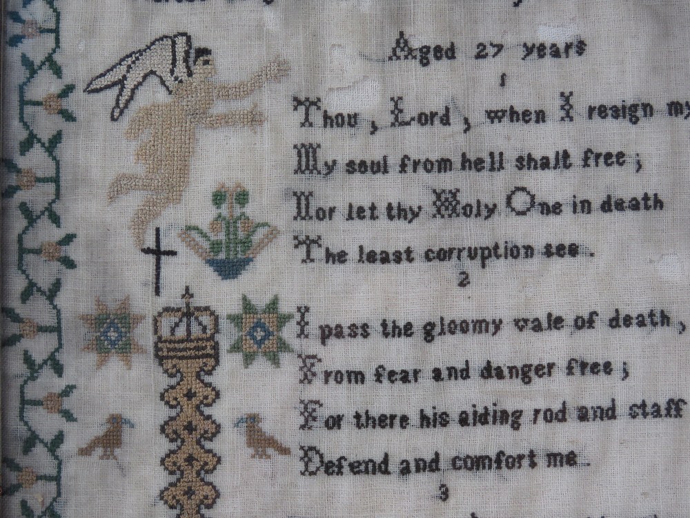 An early 19th century needlework sampler with five verse poem 'Thou Lord when i resign my breath' - Image 3 of 3
