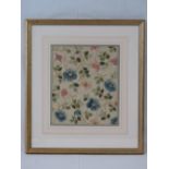 A delightful late 19th century hand embroidered floral panel depicting flowers and leaves in blues