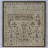 An early 19th century needlework sampler with alphabet and numbers with motto 'Hail education