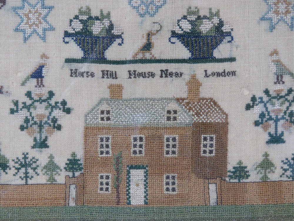 An early 19th century needlework sampler having geometric floral design and featuring Horse Hill - Image 3 of 3