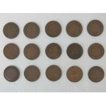 Fifteen Australian one penny pieces main