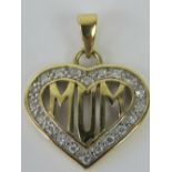 A 9ct gold 'Mum' pendant in the form of