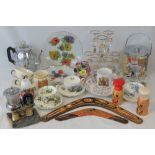 A quantity of assorted collectables and commemorative wares including a set of eight glass goblets,