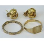 Two 9ct gold rings; one signet ring with 375 hallmark, and one eternity ring stamped 9ct, both a/f,